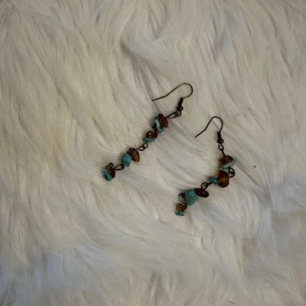 Turquoise, Amber & Tiger Eye 8Strand Beaded Statement Necklace & Earring Set NWT - Picture 2 of 5